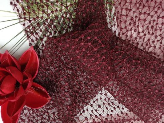 Articoli Mesh Embroidered Wine Red Polka Dot Tulle Fabric della lettiera
