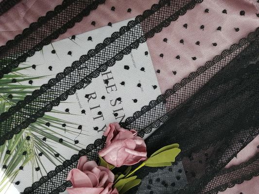 Dot Line Tulle Mesh Embroidered nero merletta il tessuto per il tessuto domestico