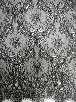 Tulle nera ha strutturato il tessuto nero francese del pizzo di Chantilly