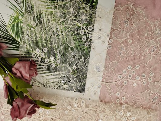 Tessuto d'argento metallico arancio francese del pizzo di Chantilly Tulle Lurex