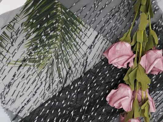 Tessuto di Tulle Mesh Lurex Metallic Sequin Embroidery