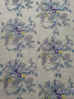 Poliestere Tulle porpora Mesh Fabric By The Yard ricamato floreale