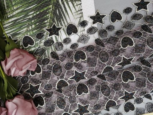 Tessuto colorato metallico del ricamo di Lurex di forma della stella per il vestito dalla bambina