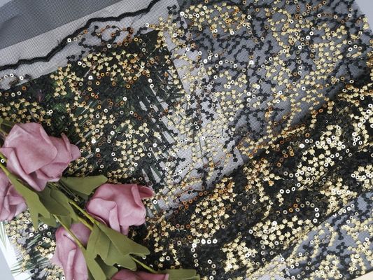 Zecchino ricamato il nero Mesh Fabric del partito di 125CM