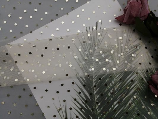 Tessuto metallico di scintillio di Tulle Mesh Foil Printed Polka Dot dell'avorio