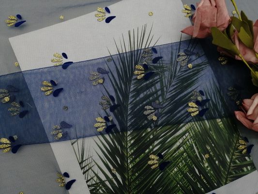 Lo scintillio affollato metallico blu reale Tulle Mesh Foil del pizzo ha stampato il tessuto