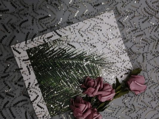 Partito Grey Embroidered Sequin Lace Fabric per il vestito da sposa
