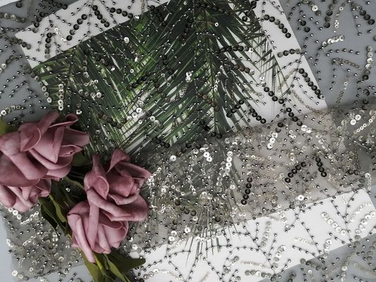 Partito Grey Embroidered Sequin Lace Fabric per il vestito da sposa