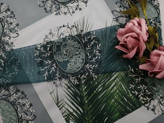 60 yarde del tessuto di Tulle Mesh Party Green Embroidered Lace