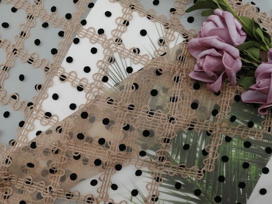 tessuto di Dot Embroidery Flocked Tulle Mesh di Polka di 125cm