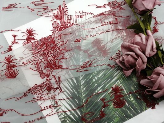 Tulle Mesh Red Embroidered Lace Fabric per il vestito dalla ragazza