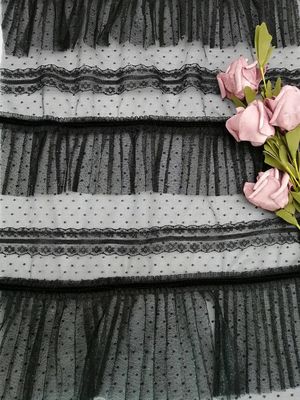 Dot Foil Printing Pleated Crinkle nero Mesh Crushed Tulle Fabric