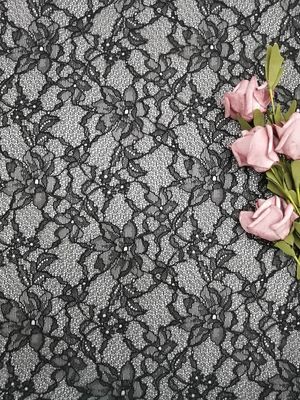 Tessuto francese nero di nylon del pizzo di Raschel del ricamo di 100% Chantilly