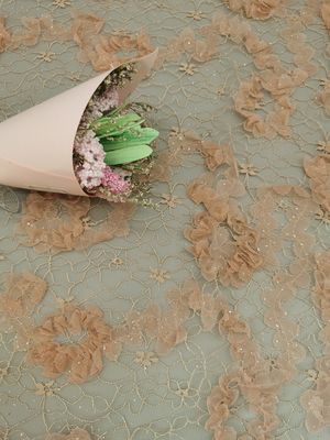 Floreali rosa lavorano all'uncinetto lo scintillio Tulle Mesh Shining Lace Fabric