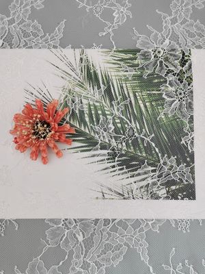 Tessuto floreale bianco 145CM di nylon di Tulle Mesh Fabric Embroidery Soft Lace del pizzo di 100%