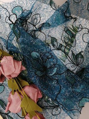 Tessuto floreale del vestito da sera di Mesh Green Colored Embroidery Fabric del pizzo