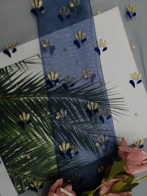 Lo scintillio affollato metallico blu reale Tulle Mesh Foil del pizzo ha stampato il tessuto
