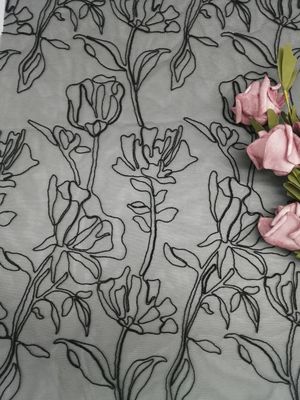 Maglia floreale nera legata con corde di Tulle del fiore del tessuto del pizzo del ricamo 3D
