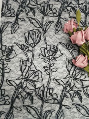 Maglia floreale nera legata con corde di Tulle del fiore del tessuto del pizzo del ricamo 3D