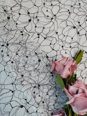Filato nero che Cording due larghezza di Tone Lace Fabric Embroidered 142cm