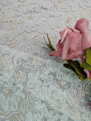 Le donne Cording metalliche del ricamo di Tulle del tessuto blu del pizzo all'uncinetto vestono il tessuto