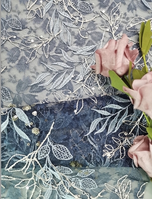 Tulle blu ricamata merletta il pizzo del fiore del tessuto con gli zecchini