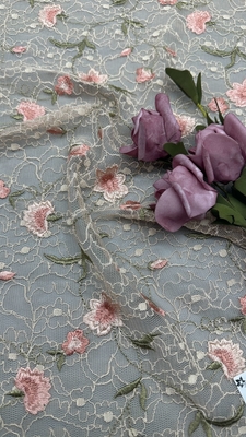 100% cotone ricamo tessuto di pizzo floreale elegante ricamo tessuto per abito da festa