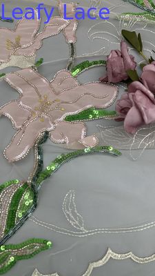 Ricamo di tessuto di pizzo con perline di pacco di fiori Elegante e respirabile Pacco di pizzo di pacco di lusso