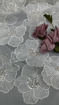 Tessuto Ricamato con Perline 100% Poliestere Brillante Personalizzato Elegante per Abiti da Festa