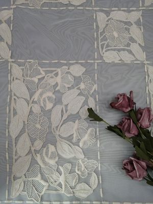 Panno floreale di Tulle del cotone del ricamo del letto legato con corde beige del tessuto