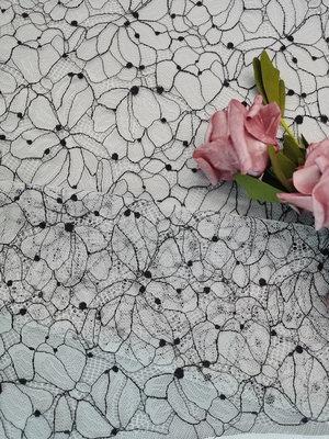 Filato nero che Cording due larghezza di Tone Lace Fabric Embroidered 142cm