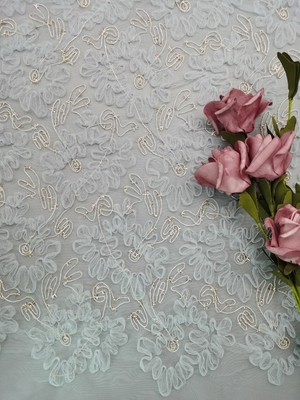 Le donne Cording metalliche del ricamo di Tulle del tessuto blu del pizzo all'uncinetto vestono il tessuto